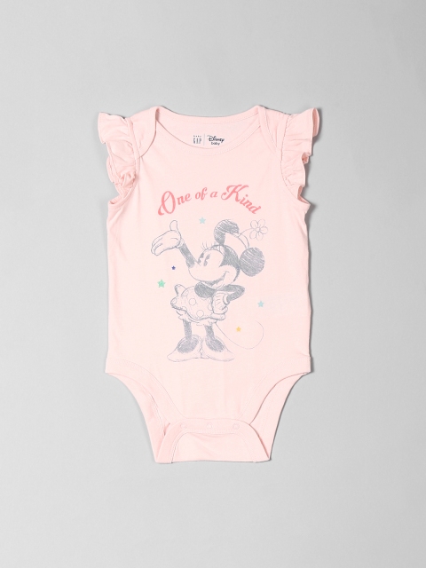 

GAP Infant Girls Pink Ruffle Sleeve Minnie Mouse Printed Bodysuit