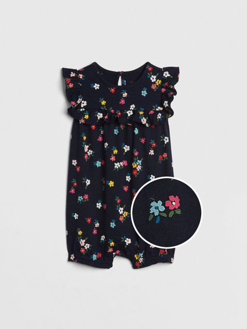 

GAP Infant Girls Navy Blue Floral Printed Sleeveless Half Romper