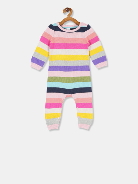 

GAP Infant Girls Multi-Coloured Round Neck Striped Bodysuit