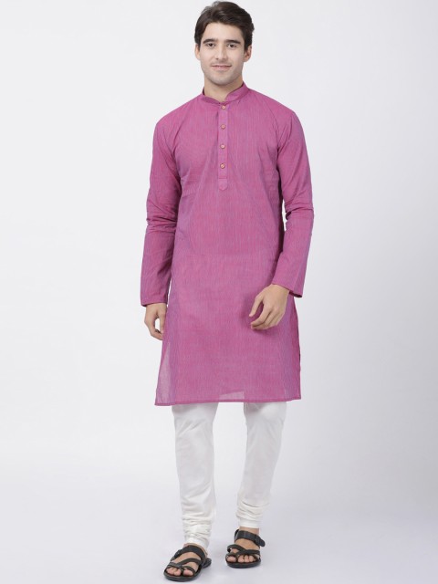 

VASTRAMAY Men Purple & Cream-Coloured Solid Kurta with Pyjamas