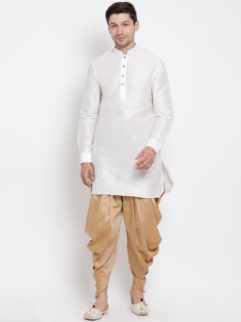 

VASTRAMAY Men White & Gold-Toned Solid Kurta with Dhoti Pants