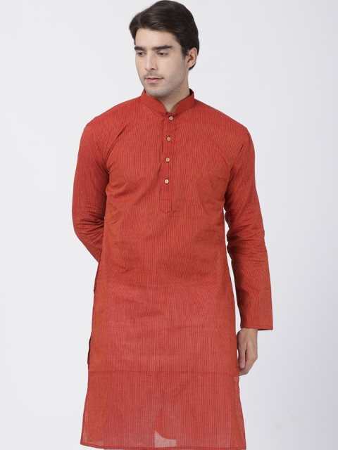 

VASTRAMAY Men Orange & Red Striped Straight Kurta