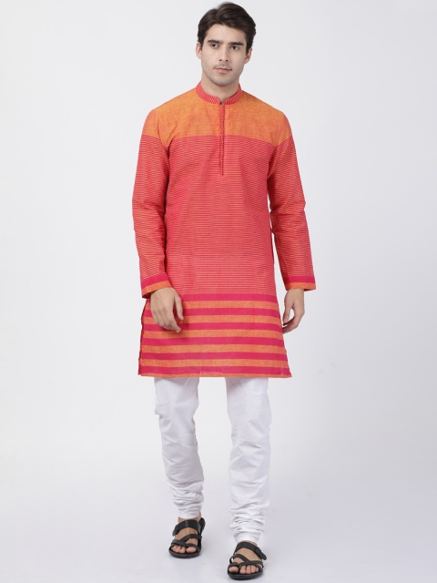 

VASTRAMAY Men Red & White Striped Kurta with Pyjamas