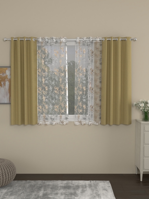 

ROSARA HOME Beige & White Set of 4 Window Curtains
