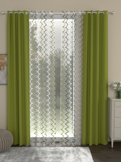 

ROSARA HOME Green & White Set of 4 Door Curtains