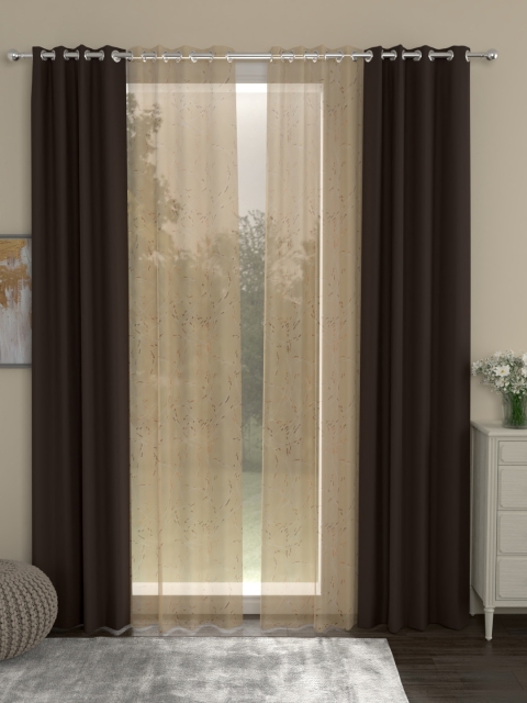 

ROSARA HOME Brown & Beige Set of 4 Door Curtains
