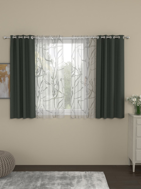 

ROSARA HOME Set of 4 Grey & White Window Curtains
