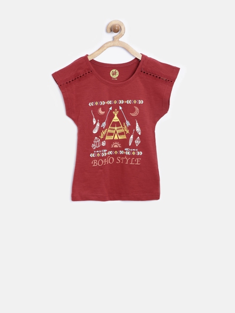 

YK Girls Red Printed T-shirt