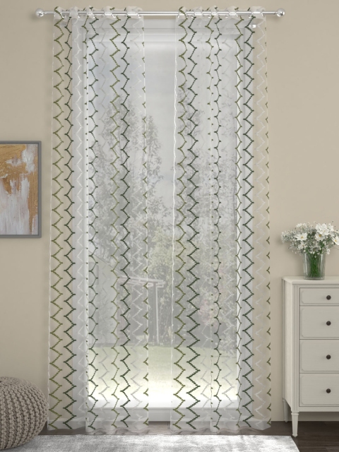 

ROSARA HOME Green & White Single Sheer Door Curtain