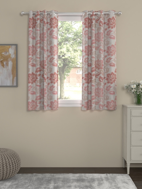 

ROSARA HOME Red & Beige Set of 2 Window Curtains