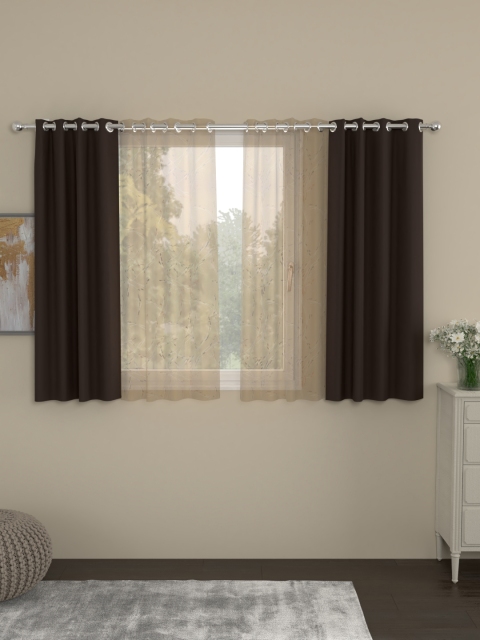 

ROSARA HOME Brown & Beige Set of 4 Black Out Window Curtains