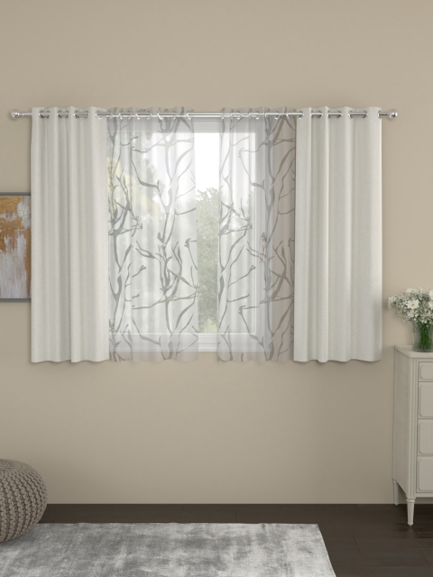 

ROSARA HOME Off-White & White Set of 4 Window Curtains