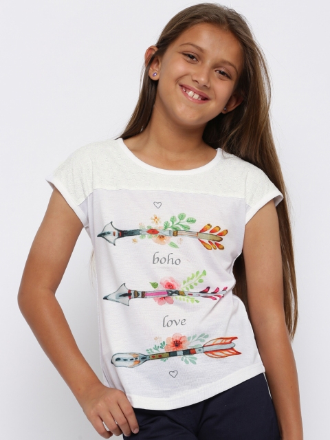 

YK Girls White Lace Printed Top