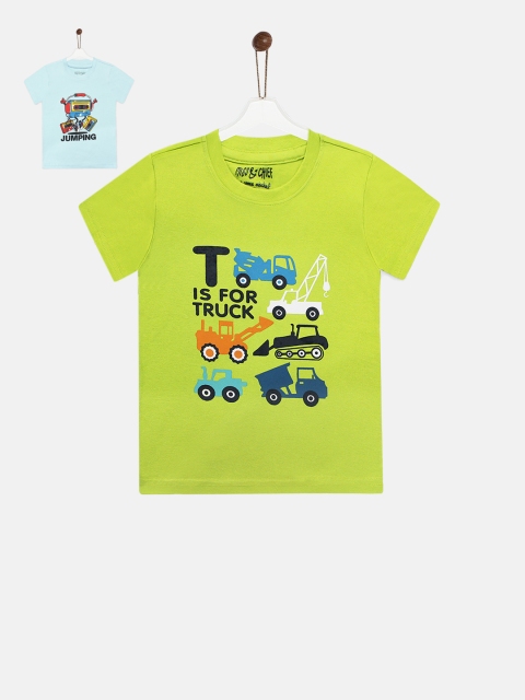 

Miss & Chief Boys Pack of 2 Lime Green & Turquoise Blue Printed Round Neck T-shirt