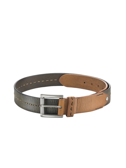 

Fastrack Men Olive Green & Tan Brown Textured Leather Belt