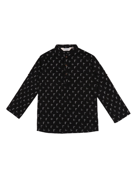 

indus route by Pantaloons Boys Black Printed Straight Kurta