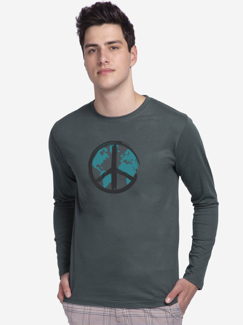 

Bewakoof Men Grey Peace Printed Round Neck T-shirt