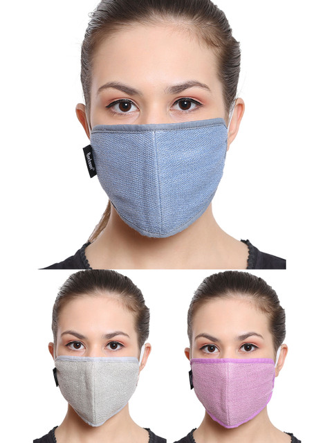 

Anekaant Women Pack Of 3 Reusable 3-Ply Cotton Lurex Fabric Outdoor Fashion Mask, Multi
