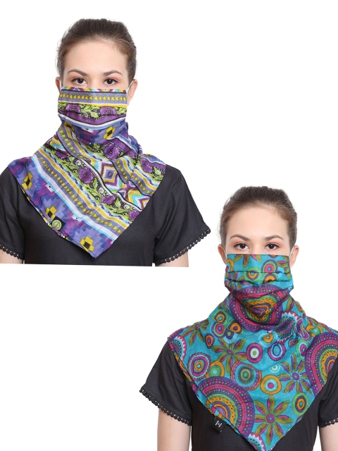

Anekaant Women 2 Pcs Multicoloured 3-Ply Reusable Scarf Style Masks, Multi