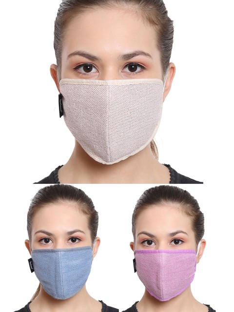 

Anekaant Women 3 Pcs 3-Ply Reusable Cotton Lurex Fabric Protective Outdoor Masks, Multi