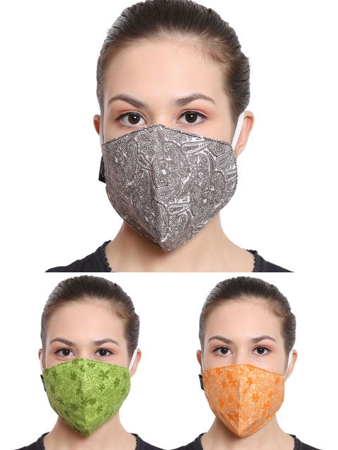 

Anekaant Women 3 Pcs 3 Ply Reusable Printed Fabric Fashion Masks, Multi
