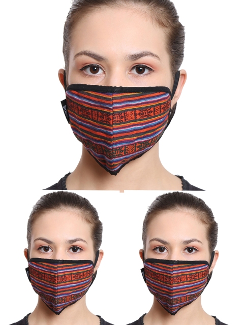 

Anekaant Women Pack Of 3 Pcs Rust Orange Printed Reusable 3-Ply Outdoor Fabric Masks