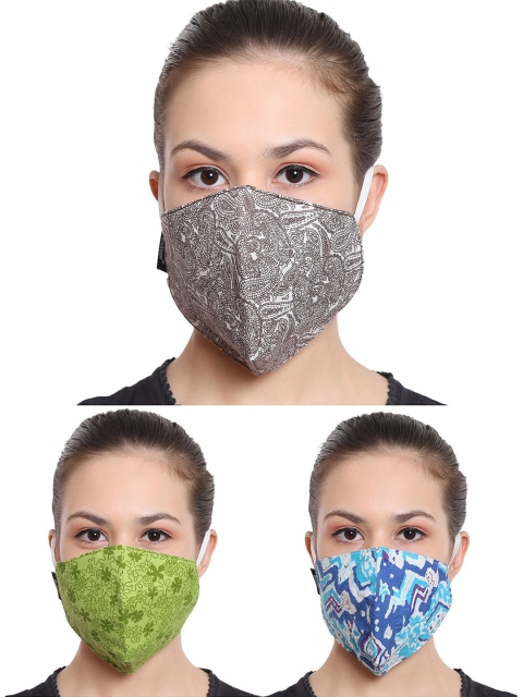 

Anekaant Women 3 Pcs 3-Ply Reusable Cloth Masks, Blue