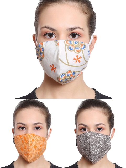

Anekaant Women Pack Of 3 Multicolored 3-Ply Cotton Scarf Style Fashion Masks, Multi