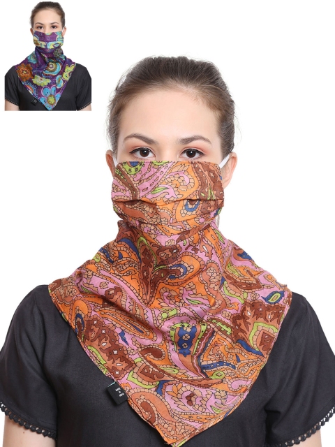 

Anekaant Women 2 Pcs 3 Ply Reusable Printed Scarf Style Fashion Masks, Multi