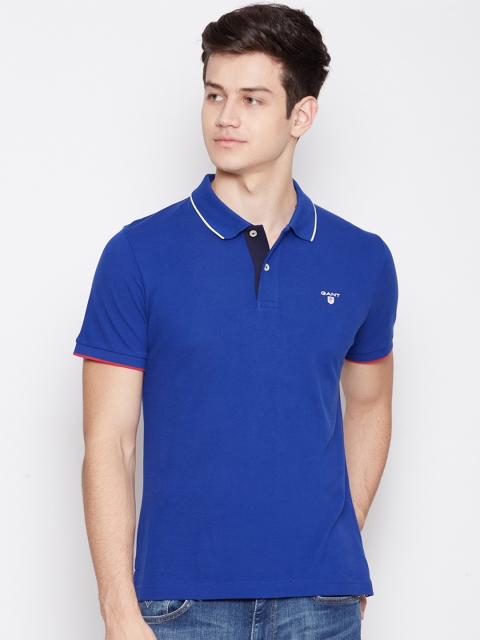 

GANT Men Blue Solid Polo Collar T-shirt