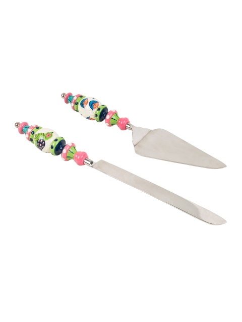 

Chumbak Pink & Beige 2-Pieces Printed Stainless Steel Cake Server Set