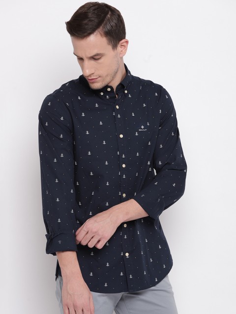 

GANT Men Navy Blue Regular Fit Printed Casual Shirt