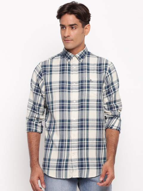 

GANT Men White & Navy Blue Regular Fit Checked Casual Shirt