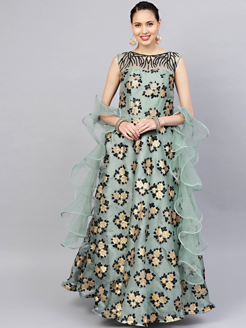 

Chhabra 555 Women Green Floral Printed Maxi Dress With Dupatta