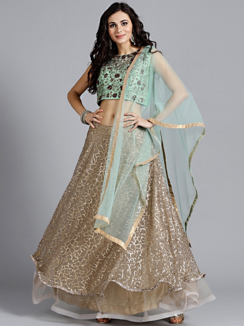 

Chhabra 555 Green & Beige Embellished Made to Measure Lehenga & Blouse with Dupatta