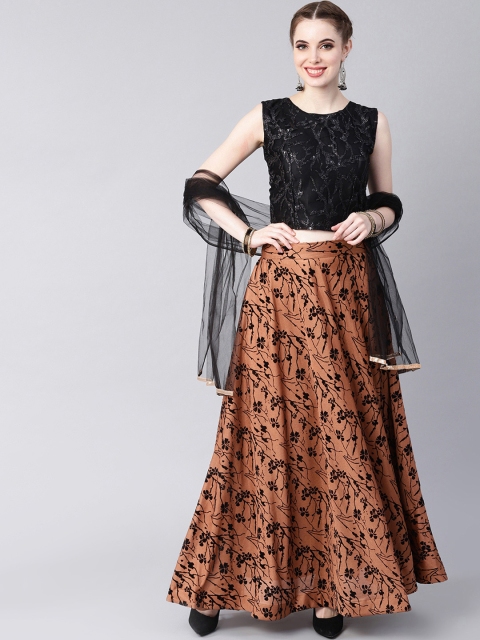 

Chhabra 555 Black & Brown Embellished Made to Measure Lehenga & Blouse with Dupatta