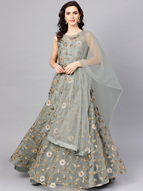 

Chhabra 555 Women Grey Embellished Maxi Dress