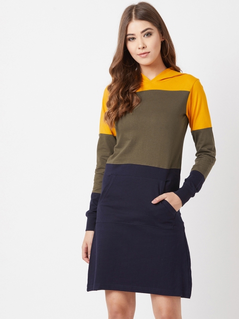 

The Dry State Women Navy Blue & Green Colourblocked T-shirt Dress