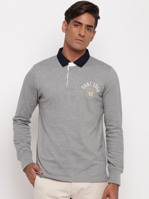 

GANT Men Grey Printed Polo Collar T-shirt