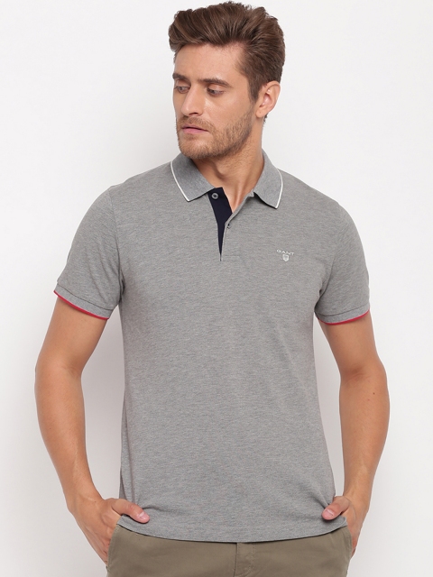 

GANT Men Grey Solid Polo Collar T-shirt