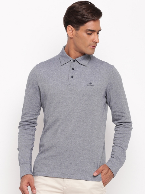 

GANT Men Grey Striped Polo Collar T-shirt