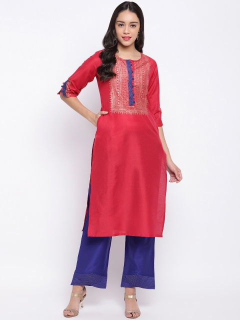 

Shakumbhari Women Red & Blue Printed Kurta with Palazzos