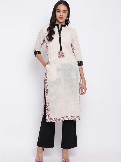 

Shakumbhari Women White & Black Printed Straight Kurta