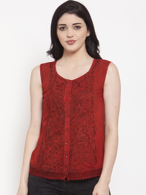 

ANAISA Women Maroon Embroidered Top