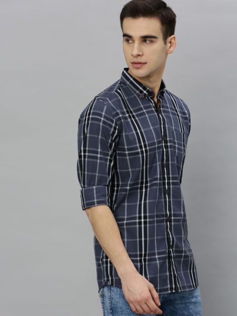 

Mast & Harbour Men Navy Blue & Black Slim Fit Checked Casual Shirt