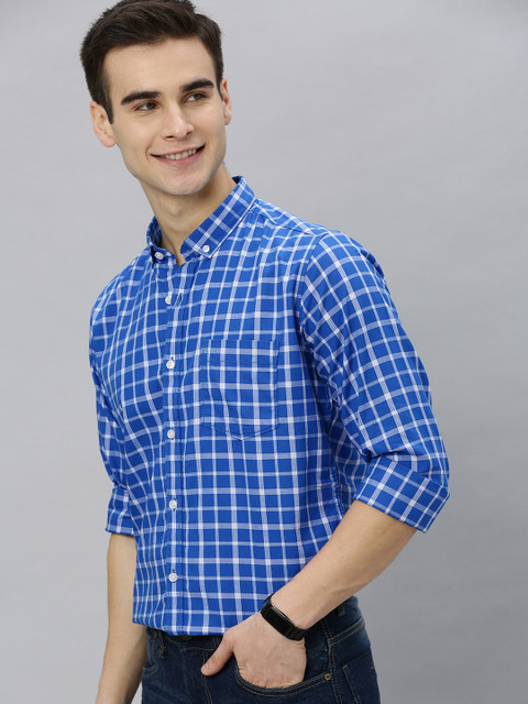 

Mast & Harbour Men Blue & White Regular Fit Checked Casual Shirt