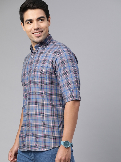 

Mast & Harbour Men Blue & Brown Regular Fit Checked Casual Shirt