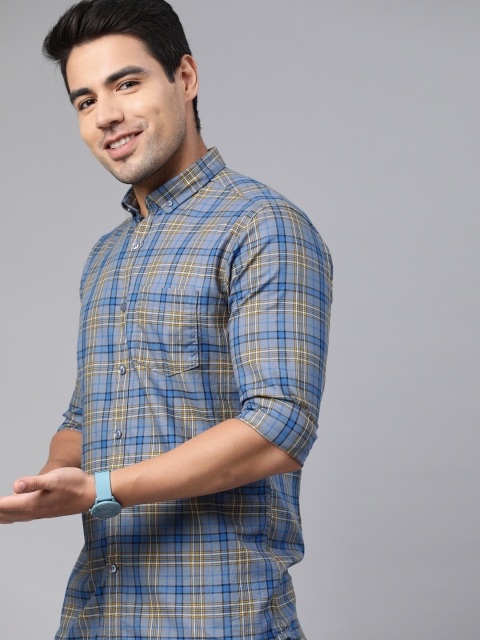 

Mast & Harbour Men Blue & Grey Checked Casual Shirt