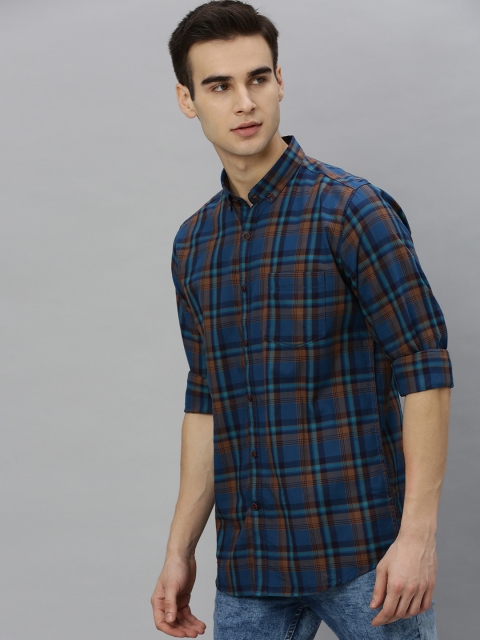 

Mast & Harbour Men Teal Blue & Brown Regular Fit Checked Casual Shirt