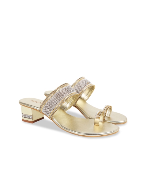 

Rocia Women Muted Gold-Toned Embellished Block Heels